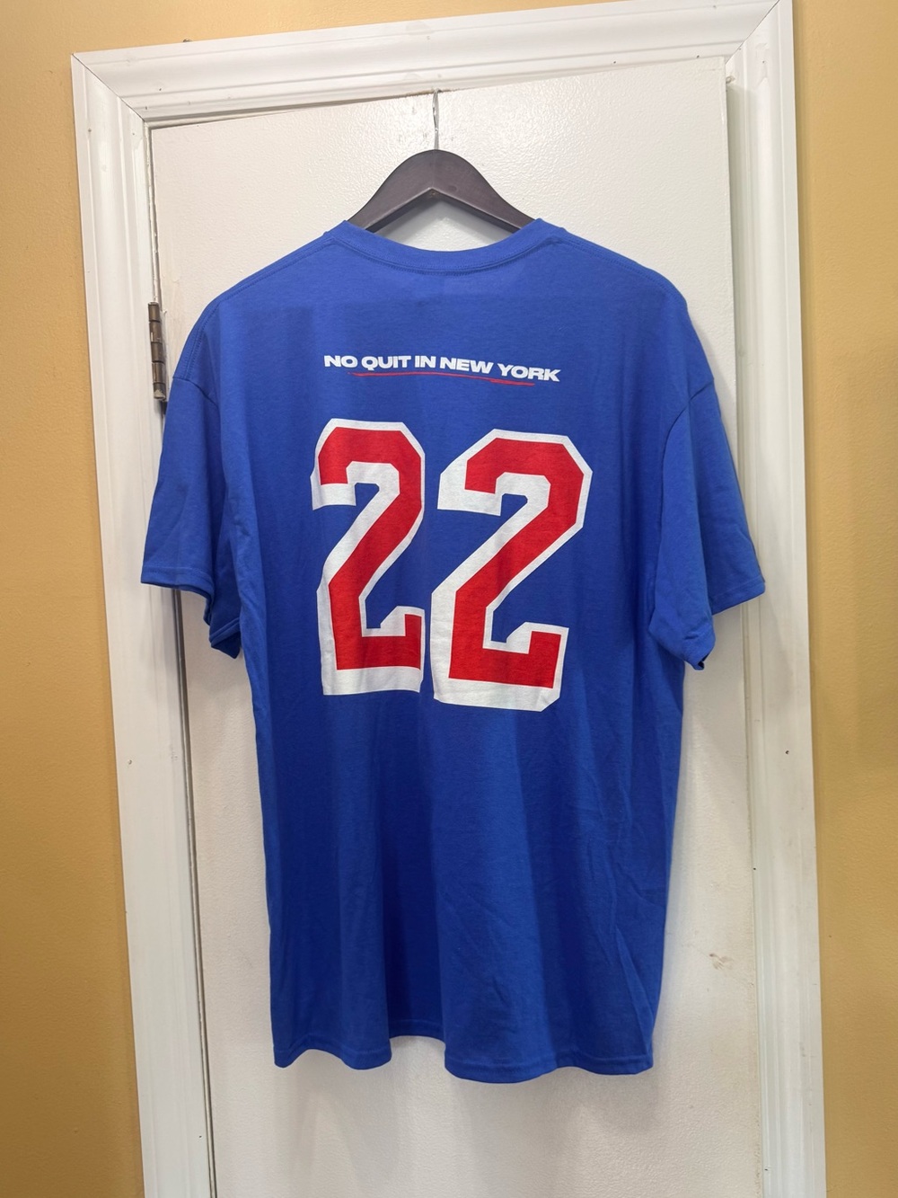 NY Rangers NHL No Quit  Royal Blue Tee with Diagonal Red & White Graphic! New! - Picture 2 of 4